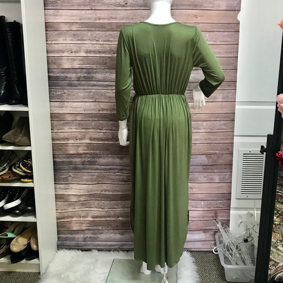 (LAST ONE) Avocado Green Pleated Dress - Picture 7 of 7